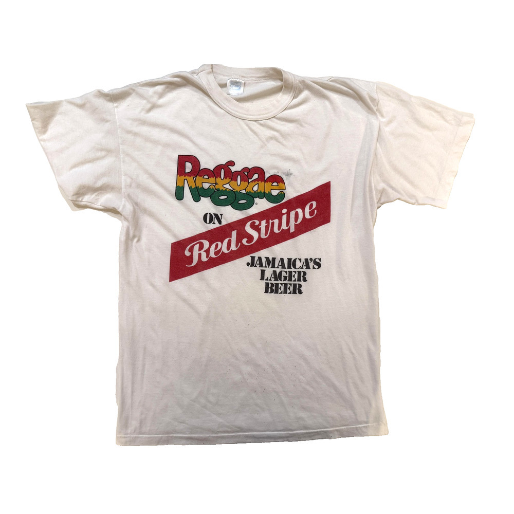 Vintage Red Stripe Reggae Shirt Mens Medium White Jamaica Beer Graphic Promo 90s